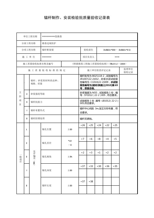 锚杆框架梁检验批范本