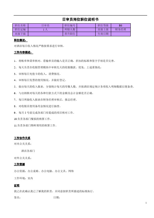日审员  岗位说明书