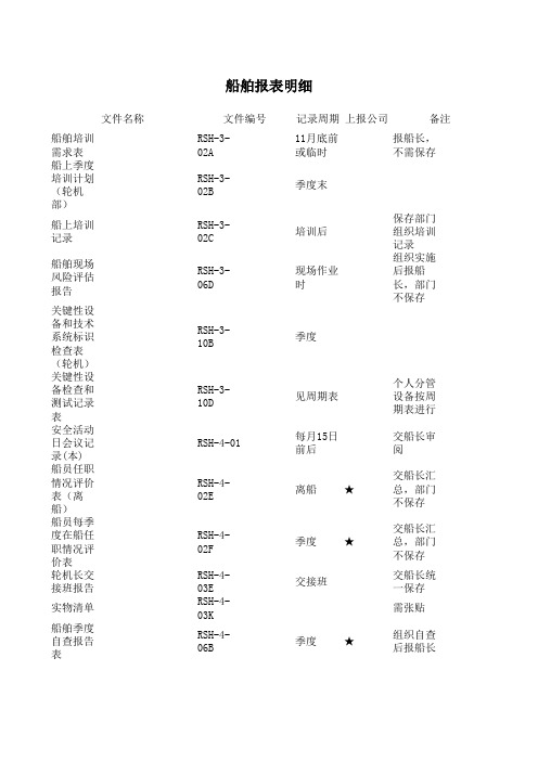 船舶报表明细