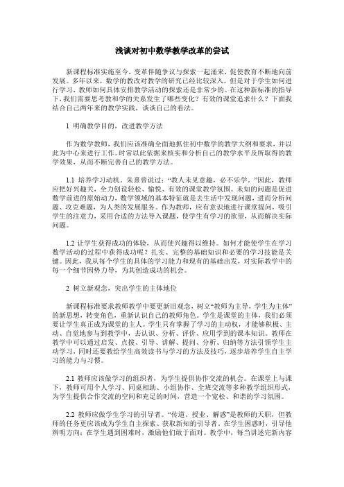浅谈对初中数学教学改革的尝试