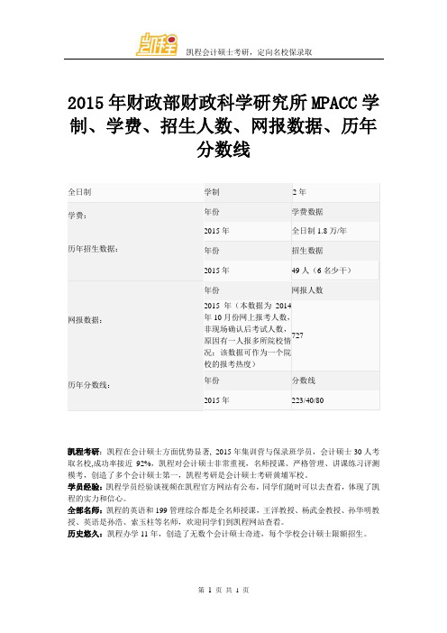 2015年财政部财政科学研究所MPACC学制、学费、招生人数、网报数据、历年分数线