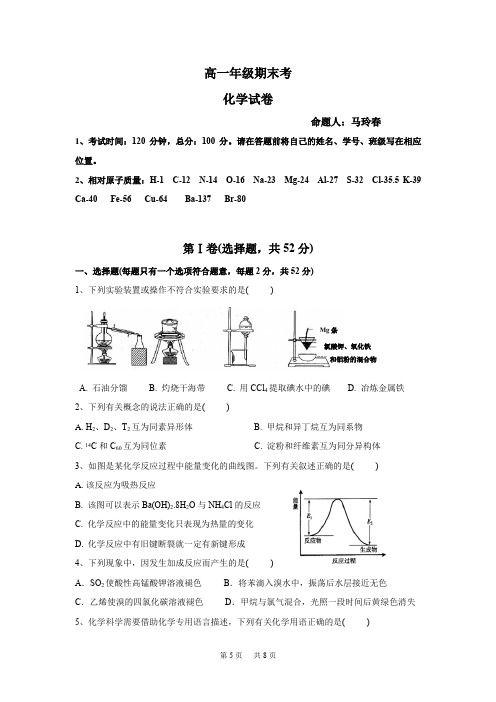 下学期高一期末考试试卷 化学 Word版含答案