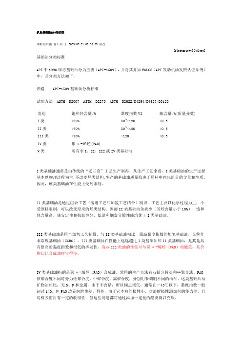 机油基础油分类标准