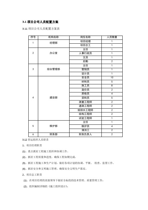 PPP项目公司组织架构及岗位职责-PPP项目运营移交方案(路)