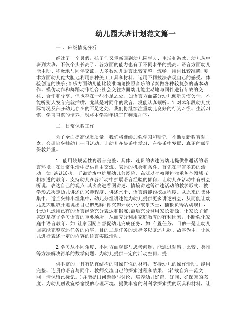 幼儿园大班计划范文3篇