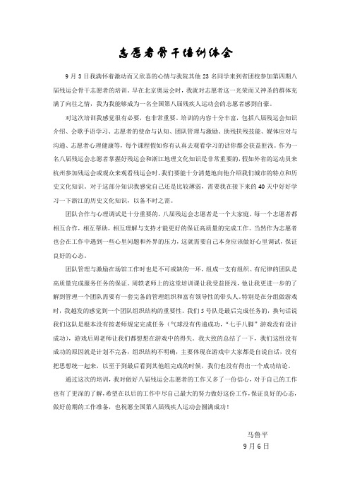 八届残运会骨干自愿者培训心得