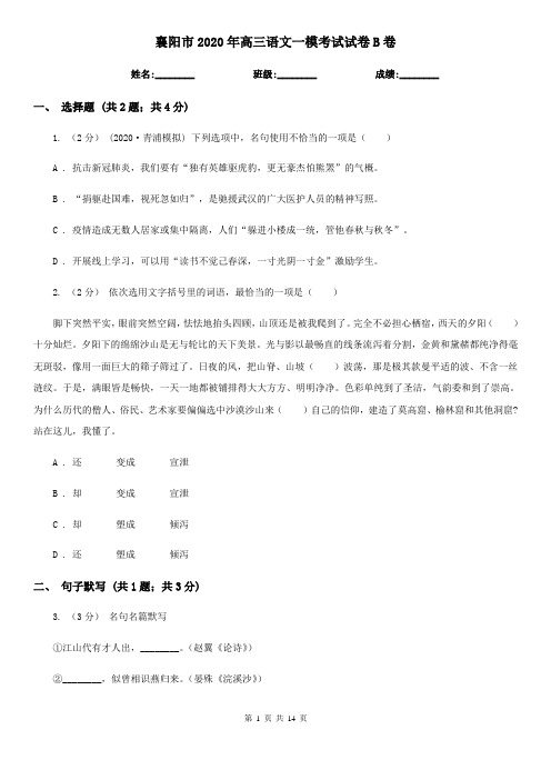 襄阳市2020年高三语文一模考试试卷B卷