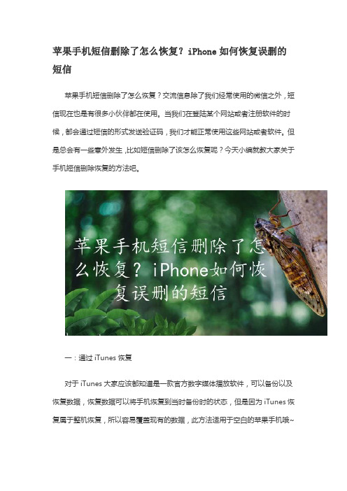 苹果手机短信删除了怎么恢复？iPhone如何恢复误删的短信