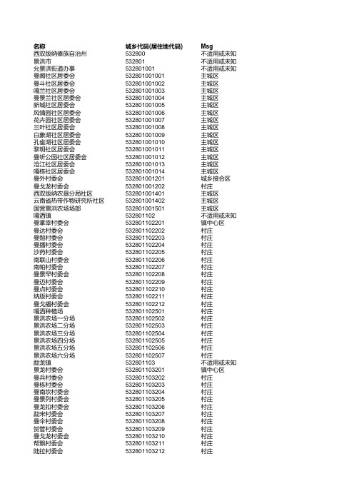 西双版纳傣族自治州_城乡代码(居住地代码)表