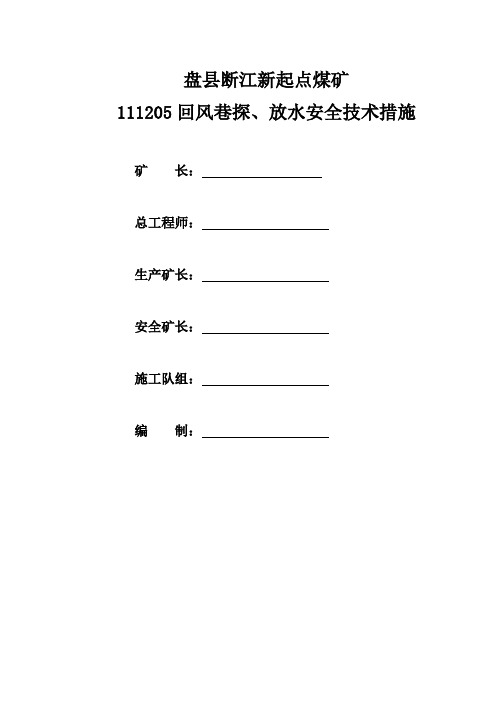 111205回风巷探放水安全技术措施