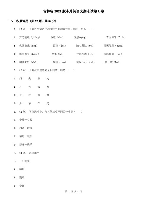 吉林省2021版小升初语文期末试卷A卷新版