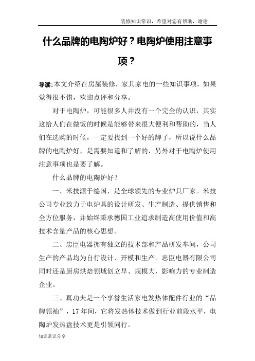 什么品牌的电陶炉好？电陶炉使用注意事项？