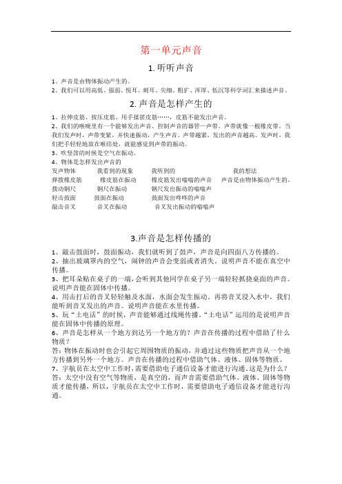 四年级上册科学知识小结：第一单元《声音》