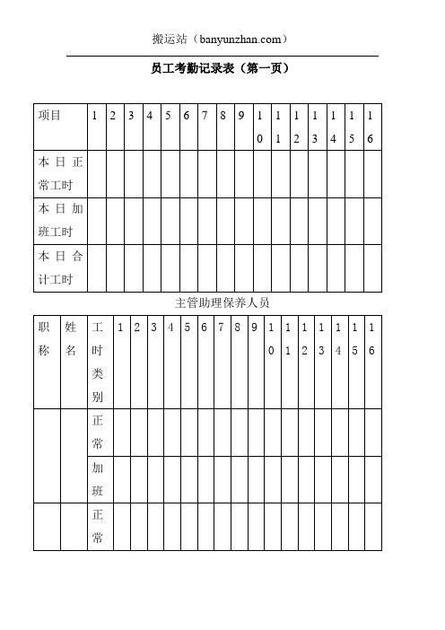 搬运员工考勤记录表(第一页)