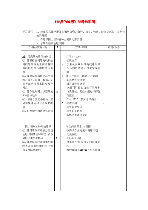 七年级地理上册 第2章 第3节《世界的地形》(学看地形图)学案(2) 湘教版