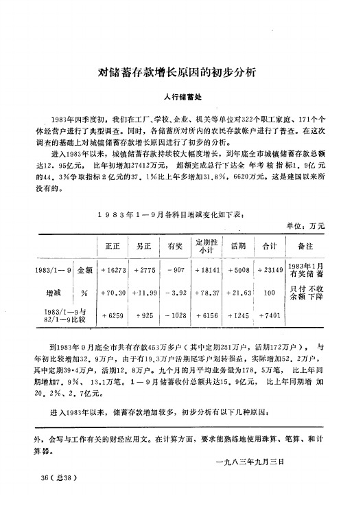 对储蓄存款增长原因的初步分析