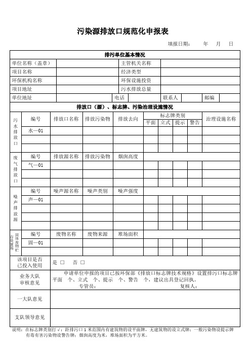污染源排放口规范化申报表