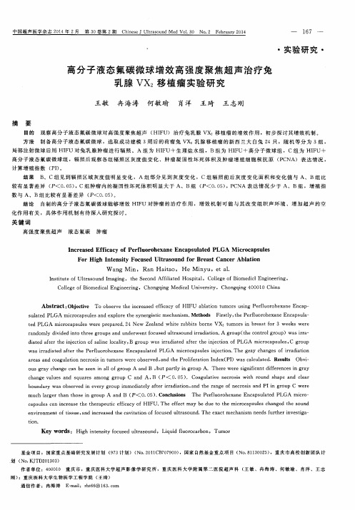 高分子液态氟碳微球增效高强度聚焦超声治疗兔乳腺VX2移植瘤实验研究