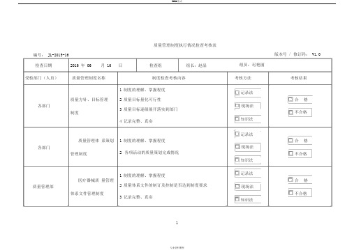 医疗器械质量管理制度执行情况检查考核表1