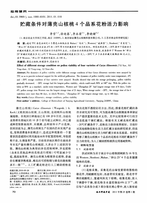贮藏条件对薄壳山核桃4个品系花粉活力影响