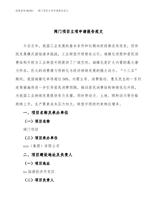 阀门项目立项申请报告范文