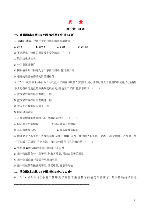 中考物理一轮复习 八年级 质量(期末复习通用,含解析) 