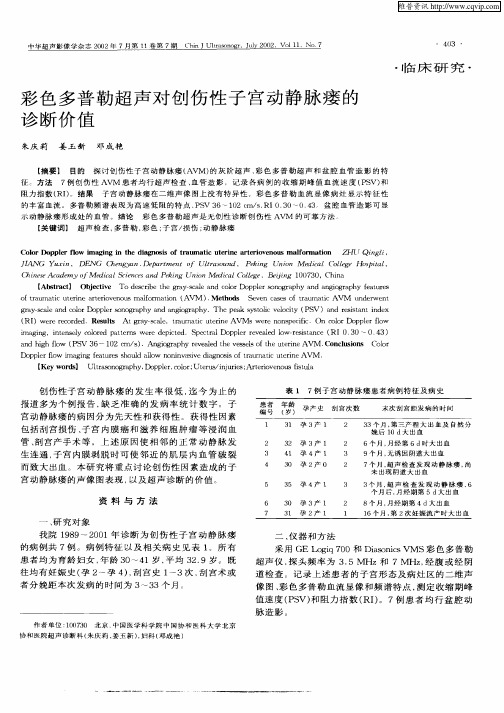 彩色多普勒超声对创伤性子宫动静脉瘘的诊断价值