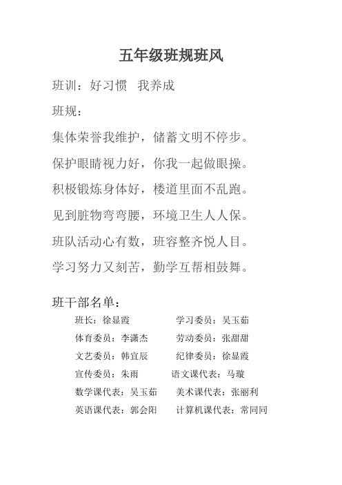 五年级班规班风