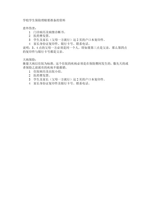 学校学生保险理赔要准备的资料