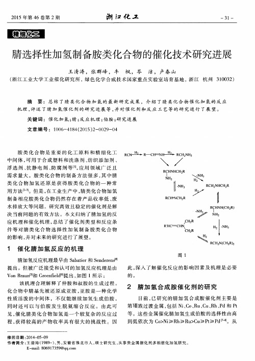 腈选择性加氢制备胺类化合物的催化技术研究进展