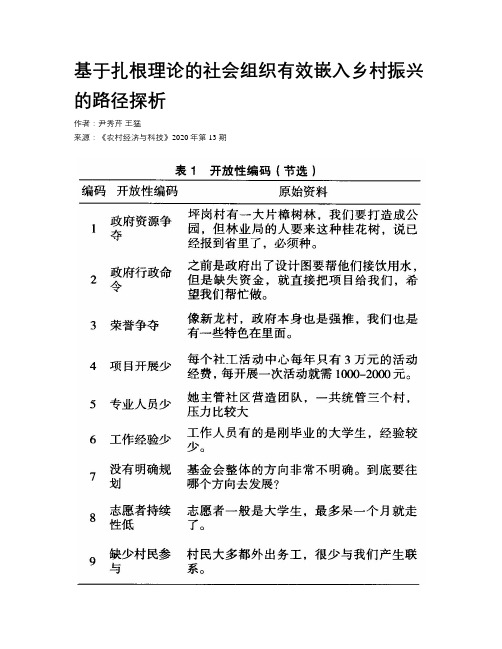 基于扎根理论的社会组织有效嵌入乡村振兴的路径探析