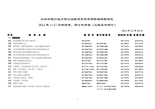 水利水电行业计量认证检测参数常用标准规程规范