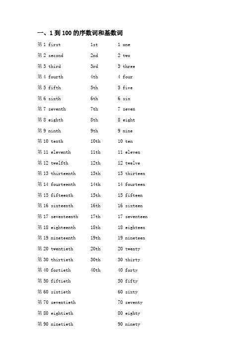 到100的序数词和基数词及变换规律
