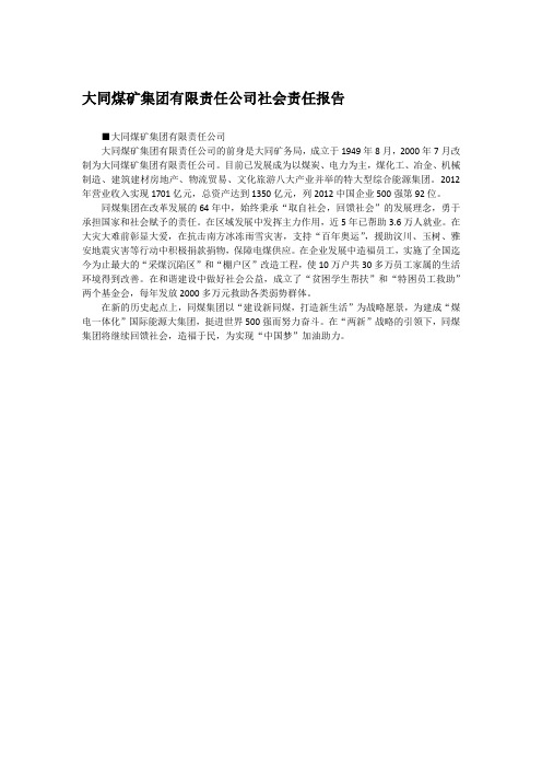 大同煤矿集团有限责任公司社会责任报告