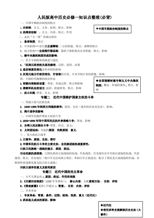 人民版高中历史必修一知识点必背