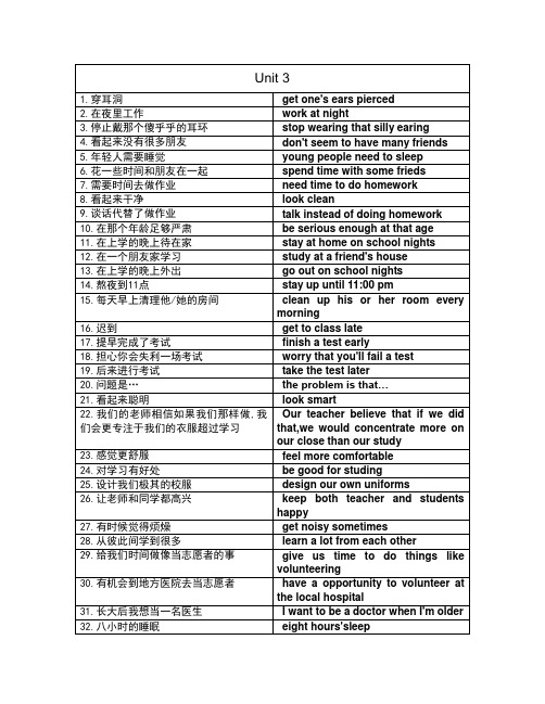 九年级英语词组Unit3