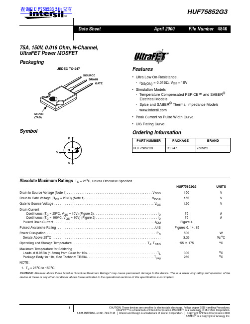 intersil HUF75852G3 数据手册
