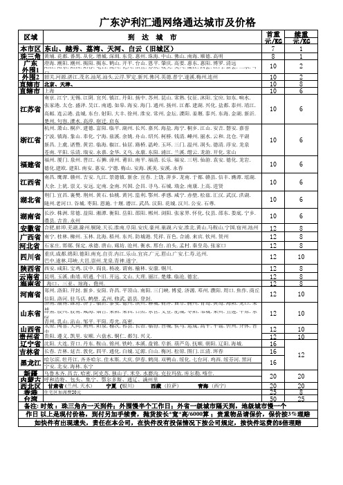 汇通快递报价格表