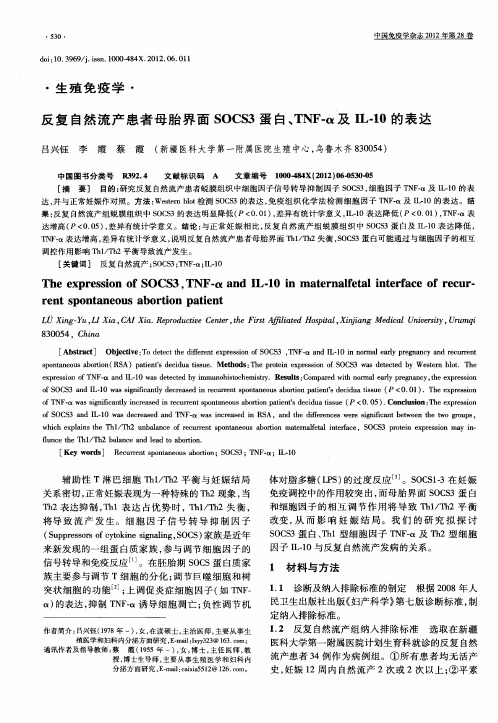 反复自然流产患者母胎界面SOCS3蛋白、TNF-α及IL-10的表达