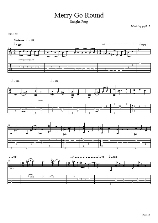 郑成河改编哈尔的移动城堡主题曲《Merrygoround》指弹吉他谱