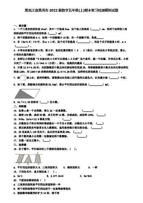 黑龙江省黑河市2022届数学五年级(上)期末复习检测模拟试题