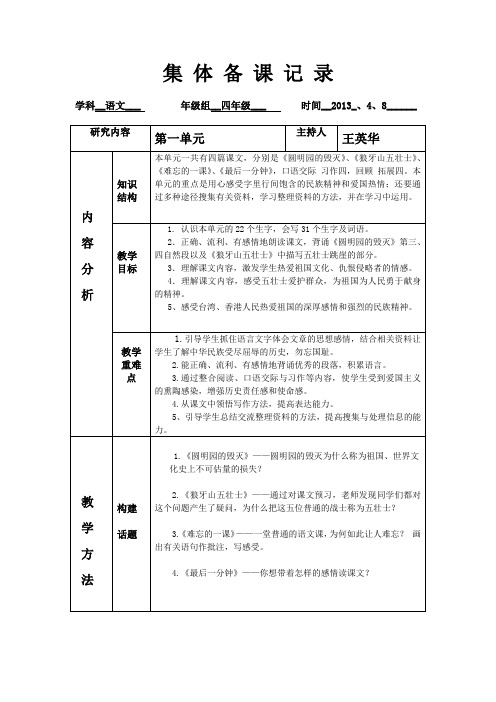 第四单元集体备课记录