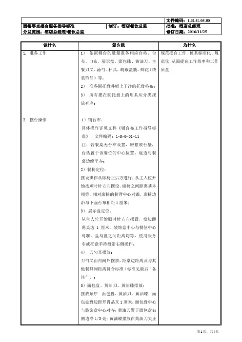 西餐零点摆台服务指导标准