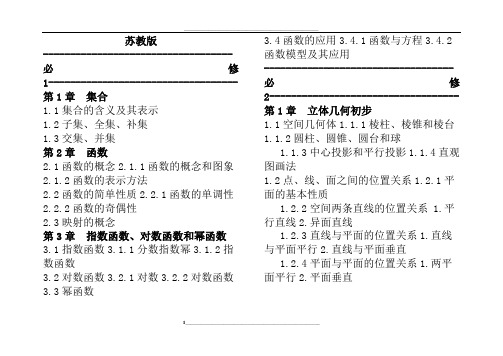 高中数学苏教版教材目录(必修+选修)