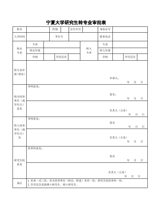 宁夏大学转专业审批表
