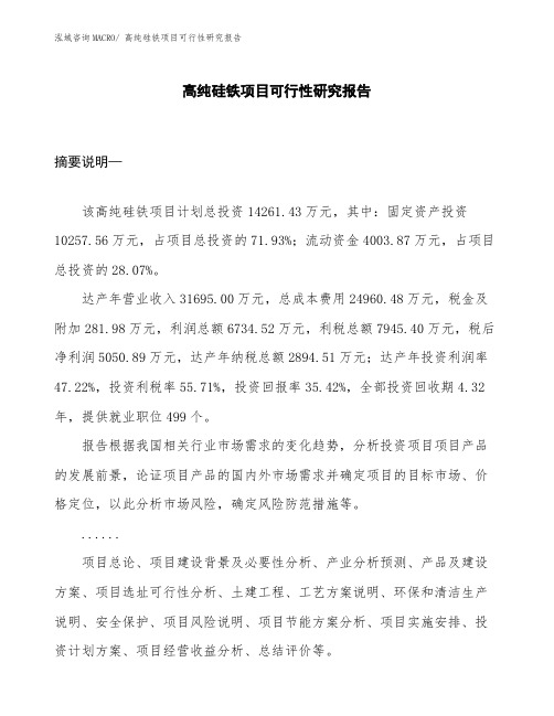 (项目设计)高纯硅铁项目可行性研究报告