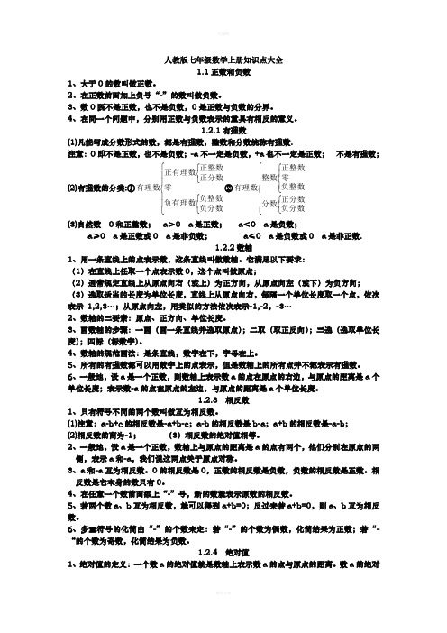 人教版七年级数学上册知识点大全