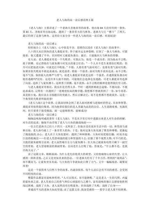 老人与海的高一读后感范例5篇