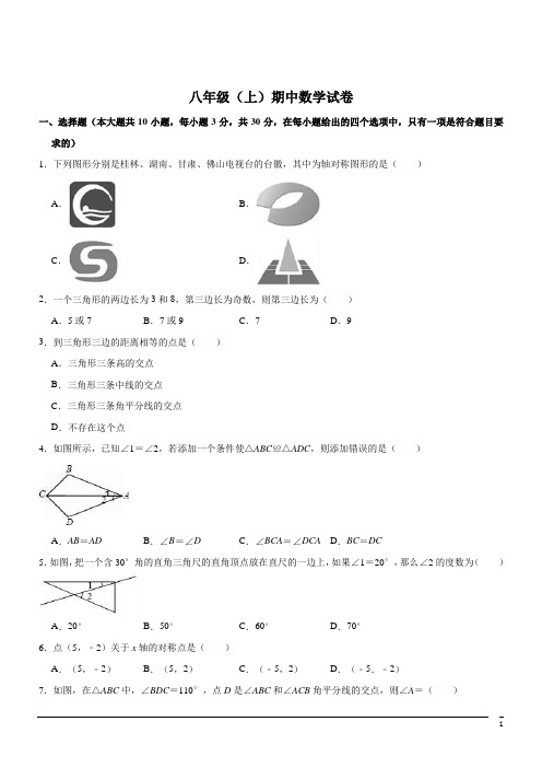 八年级上期中考试--数学(解析版)