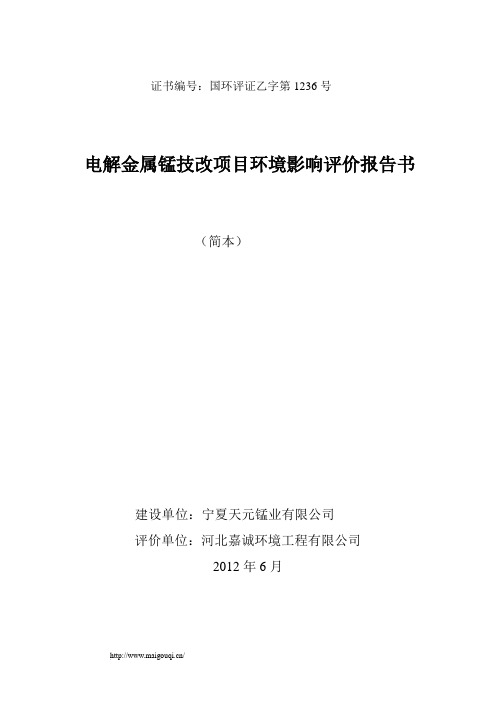 电解金属锰技改项目环境影响评价报告书